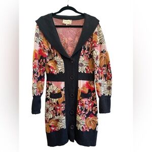 Lia Molly Anthropologie Floral Intarsia Cardigan Sweater Coat Boho Cottagecore